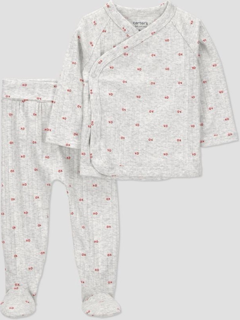 Carter's Just One You Gray Knit Pajama Set with Red XO Print New 9M